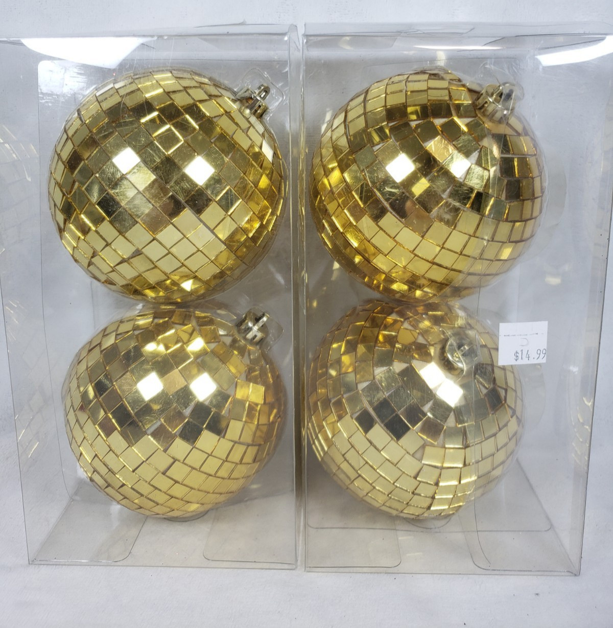 NEW Ashland Jewels & Jolly Mirror Disco Ball Ornaments GOLD 4 Balls 3.9\ NEW Ashland Jewels & Jolly Mirror Disco Ball Ornaments GOLD 4 Balls 3.9\