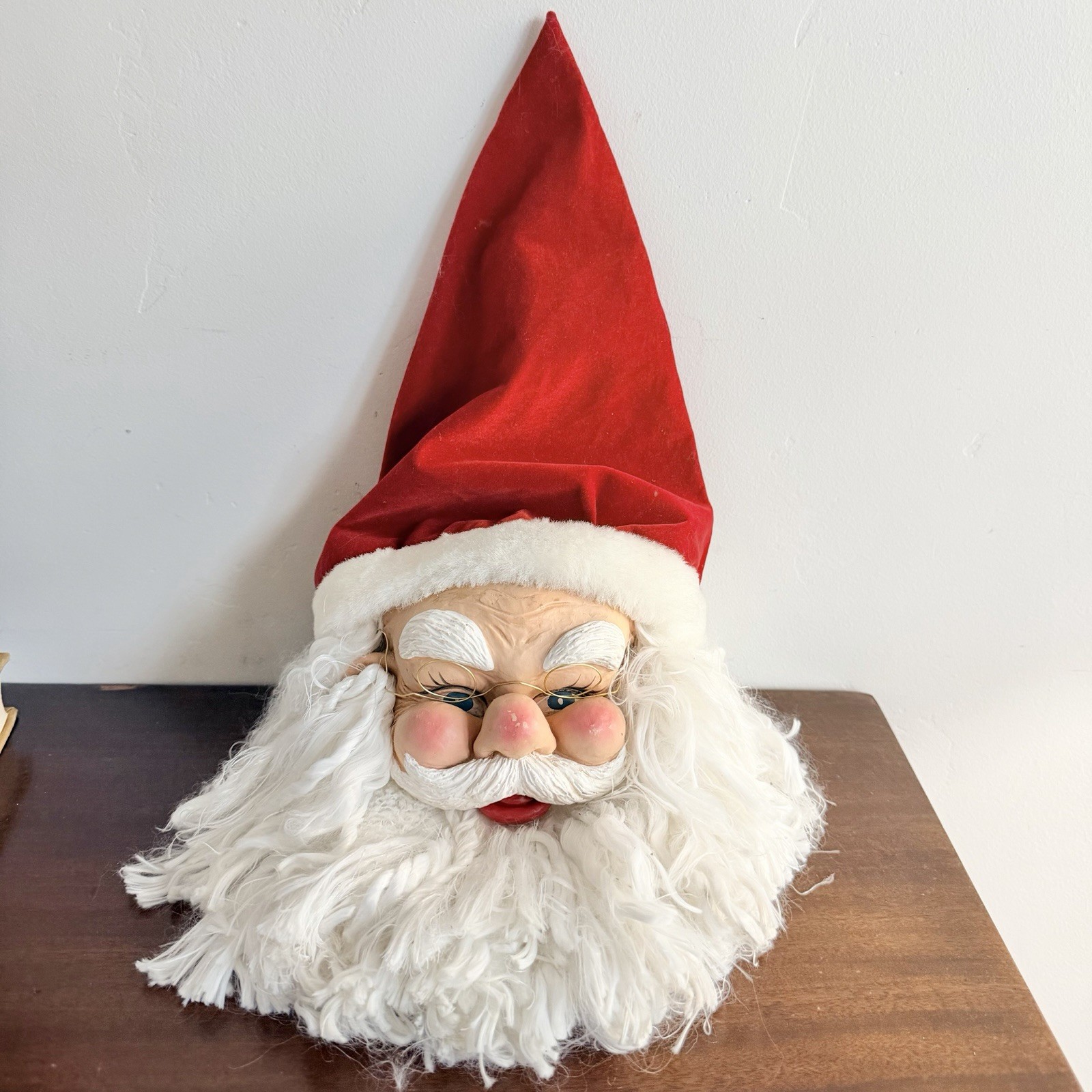 Vintage Plastic Resin Santa Character Face 17” Yarn Like Beard & Hair Kitchy Vintage Plastic Resin Santa Character Face 17” Yarn Like Beard & Hair Kitchy