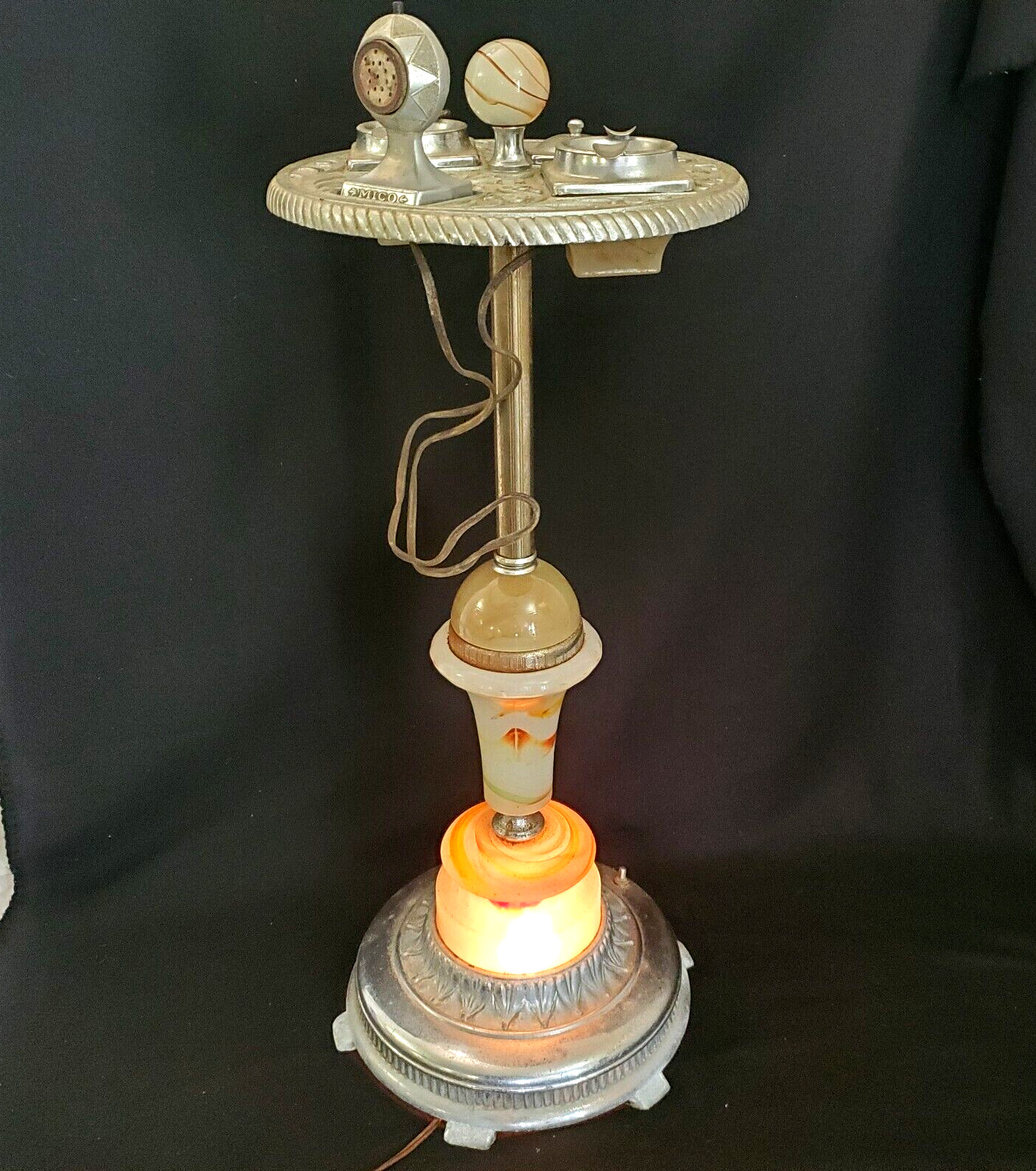 Mico Decorative Electric Cigarette Stand with Marbled Stem Working Lighter 1930s