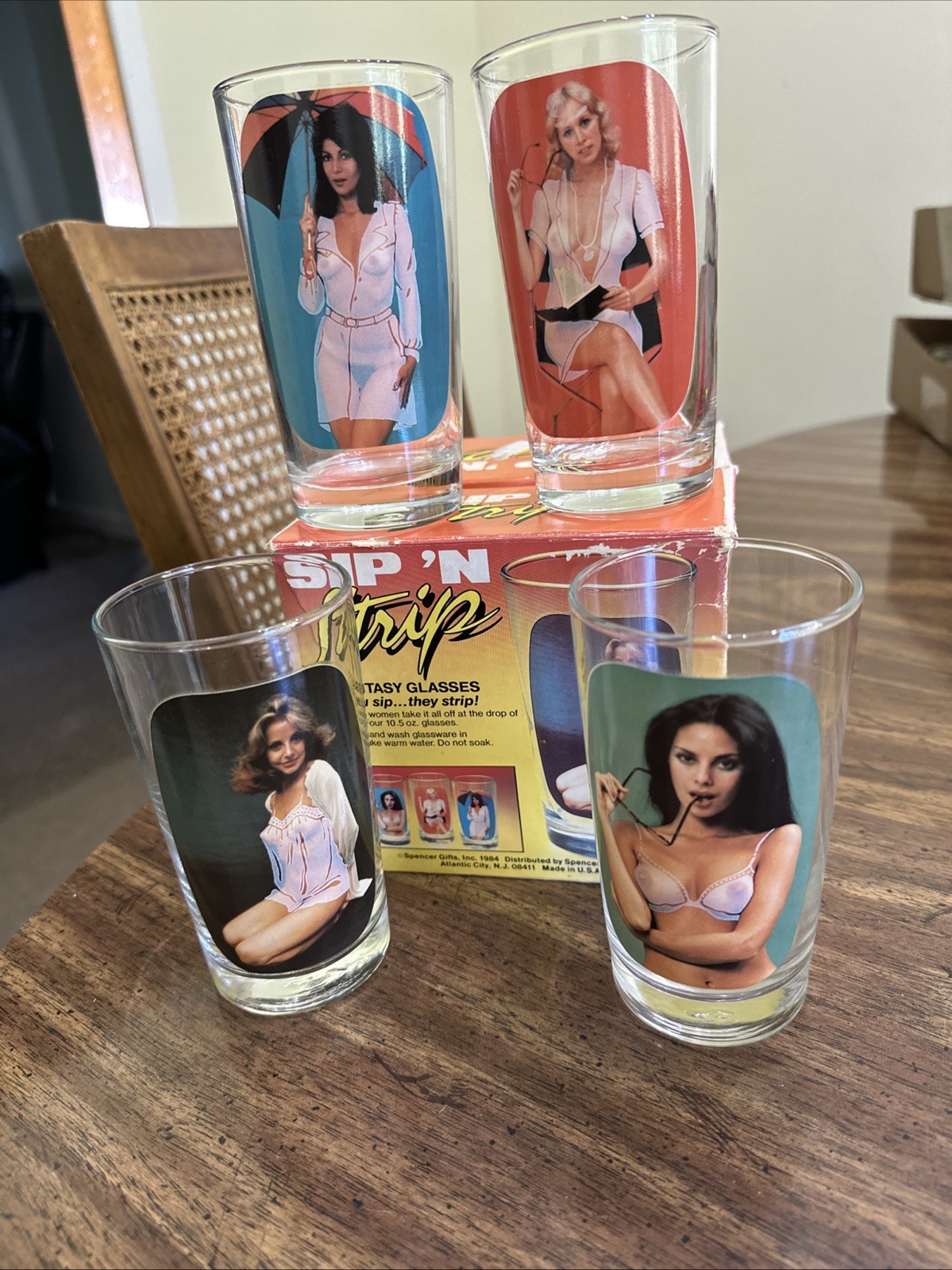 Spencer 1984 Vintage Sip N Strip Fantasy Drinking Glasses USA Spencer 1984 Vintage Sip N Strip Fantasy Drinking Glasses USA