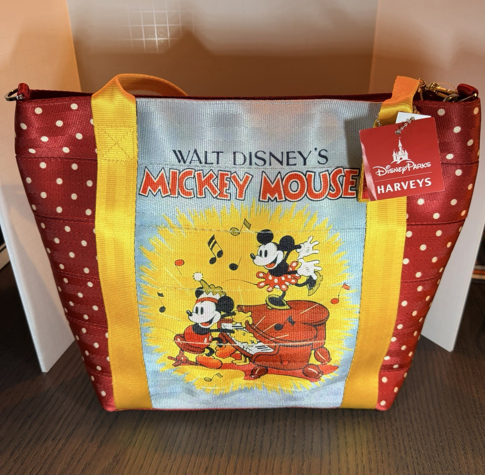 Harveys Disney Parks Mickey Mouse Large Tote Bag Red Polka Dot Yellow Straps Harveys Disney Parks Mickey Mouse Large Tote Bag Red Polka Dot Yellow Straps