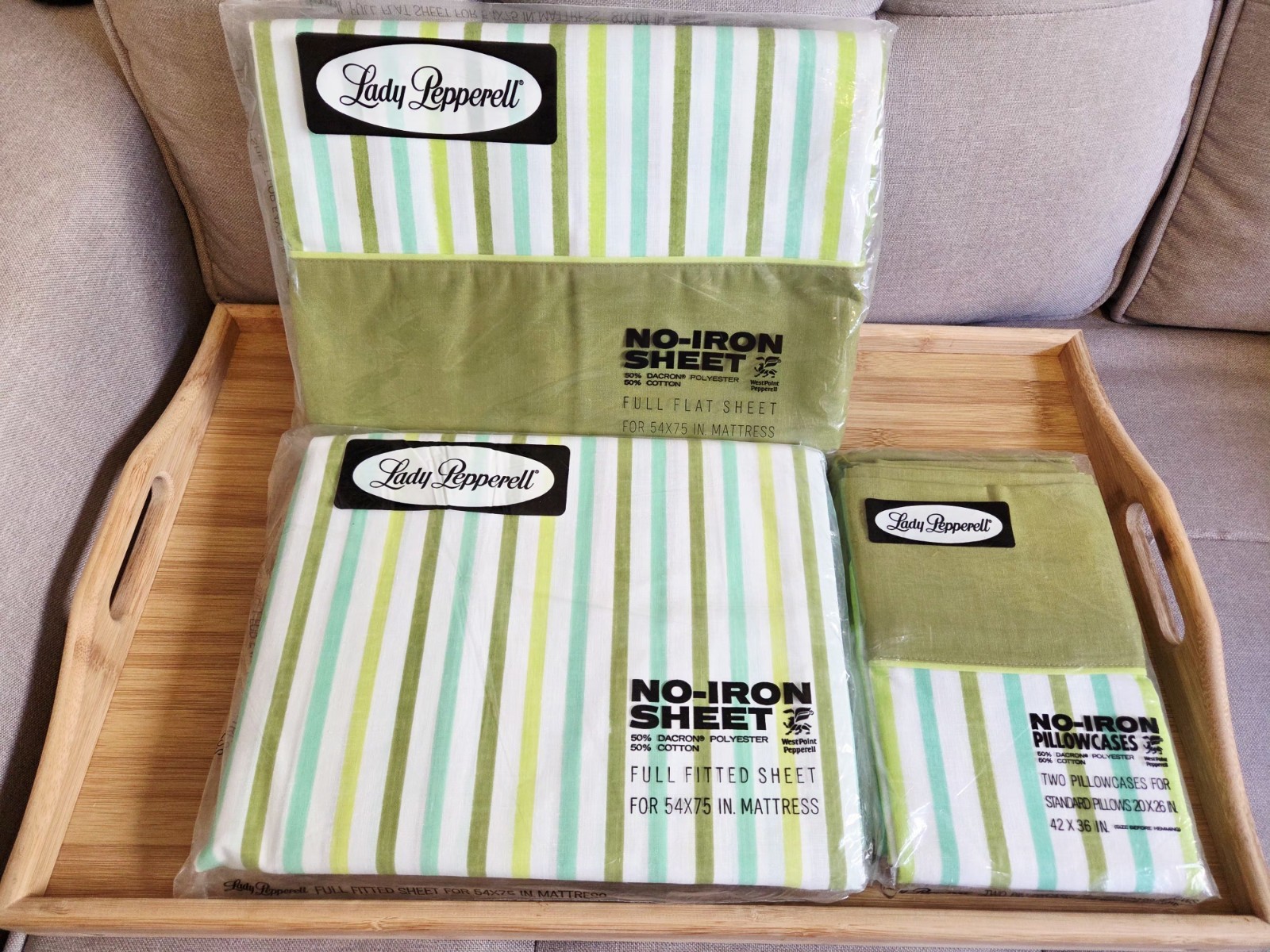 VTG New Lady Pepperell Full Sheet Set Fitted/Flat sheets Two Pillowcases Green VTG New Lady Pepperell Full Sheet Set Fitted/Flat sheets Two Pillowcases Green