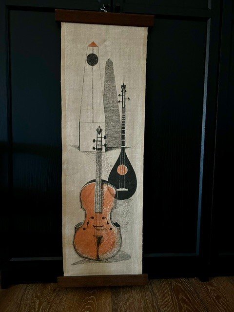 Vintage Tom Tru Robert Bushong Linen Wall Hanging Mid Century Modern Cello MCM Vintage Tom Tru Robert Bushong Linen Wall Hanging Mid Century Modern Cello MCM