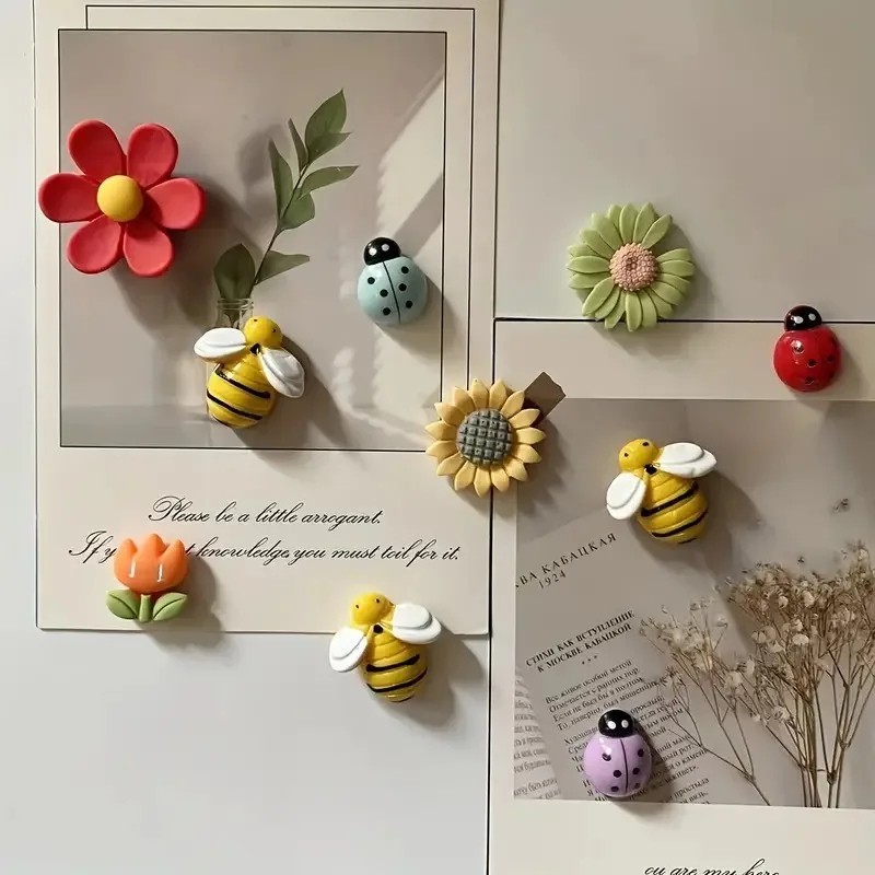 10pcs Mini Fridge Magnets Flower Bee Shaped Cute Decorative Refrigerator Magnets 10pcs Mini Fridge Magnets Flower Bee Shaped Cute Decorative Refrigerator Magnets