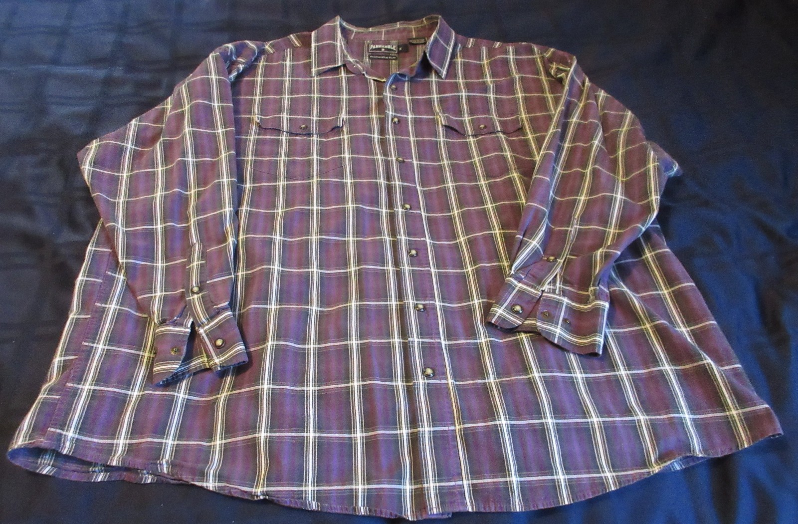 Panhandle Slim 2XL Western Shirt Purple Shadow Plaid Pearl Snap Pocket Cuffs