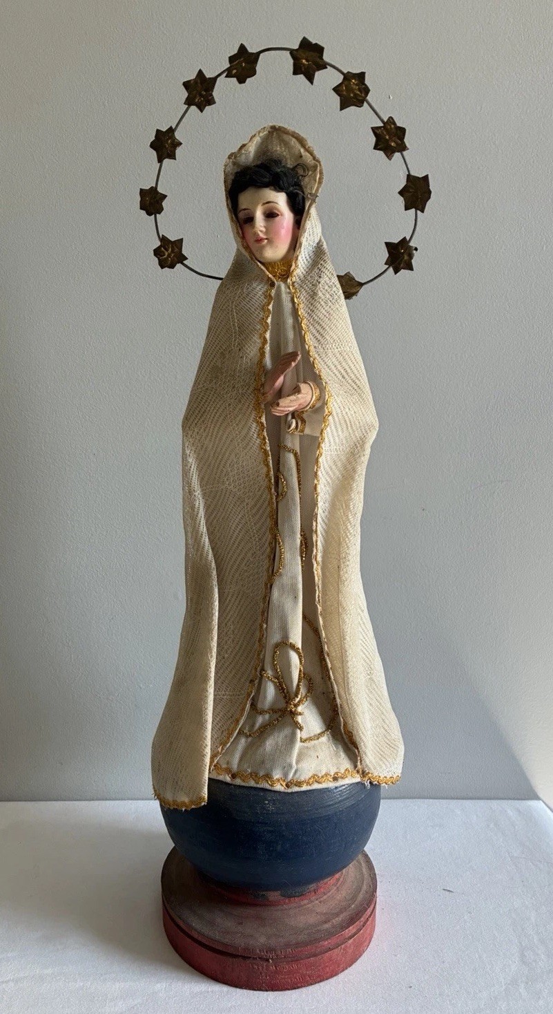 Vintage LARGE 21 Inches Statute Of The Blessed Virgin Mary Wood and Cloth Vintage LARGE 21 Inches Statute Of The Blessed Virgin Mary Wood and Cloth
