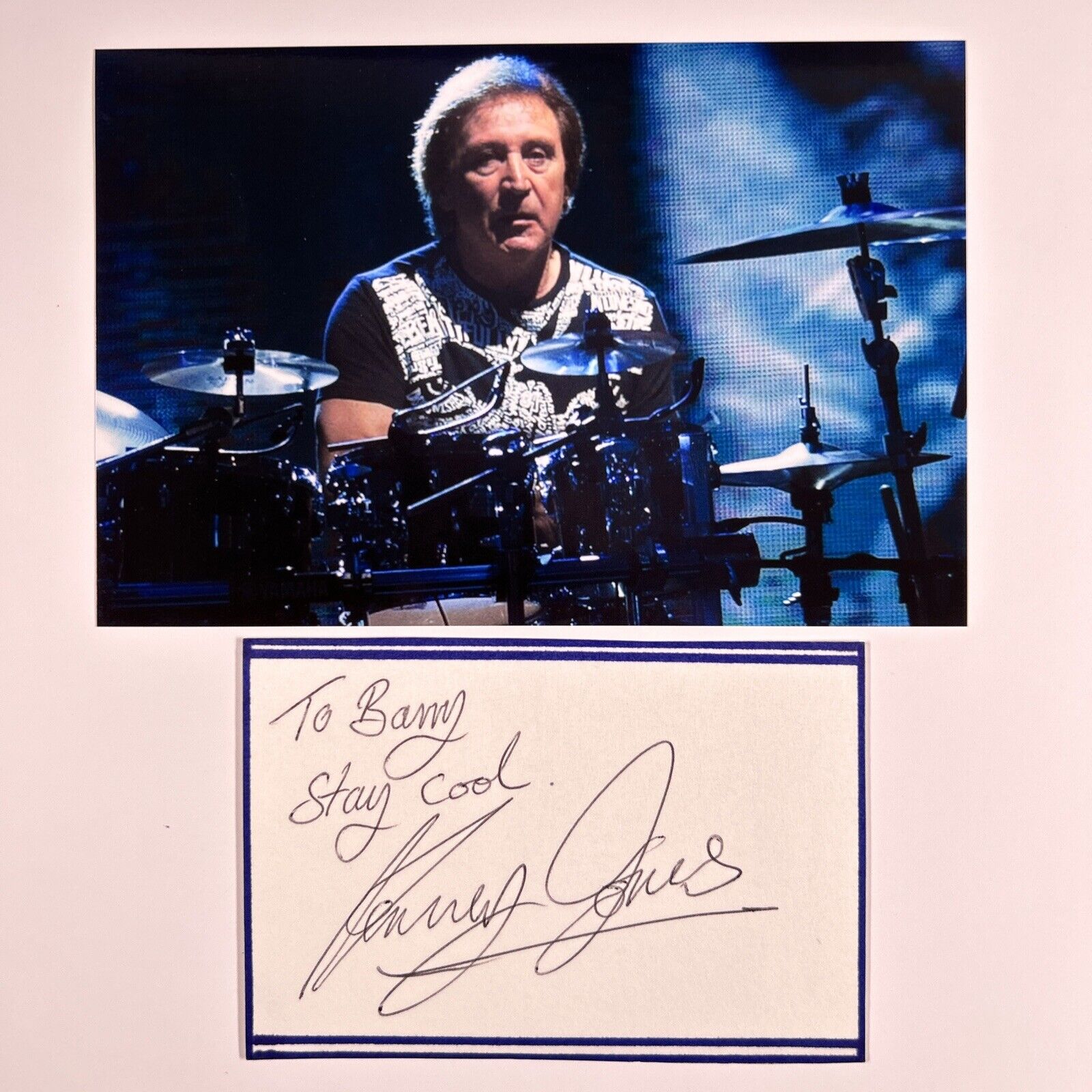 The Who Kenny Jones Signed Card + Photo Authentic From The Collection Of B.M