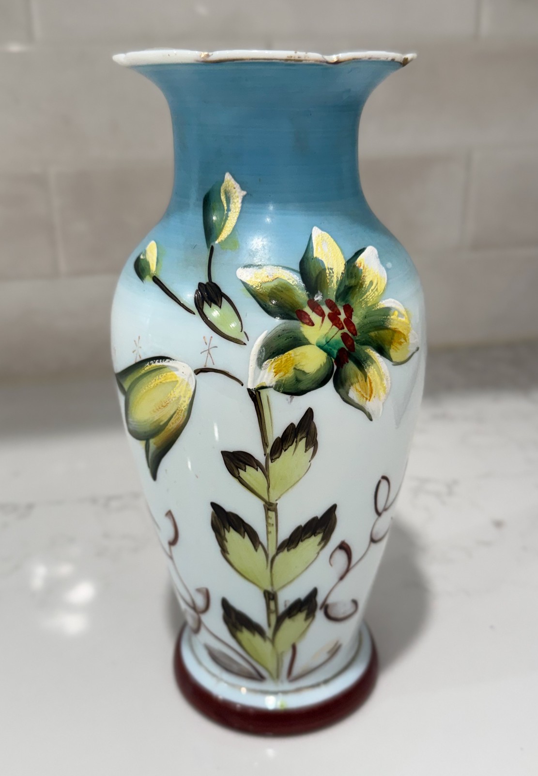 Antique Victorian Bristol Glass Vase 9