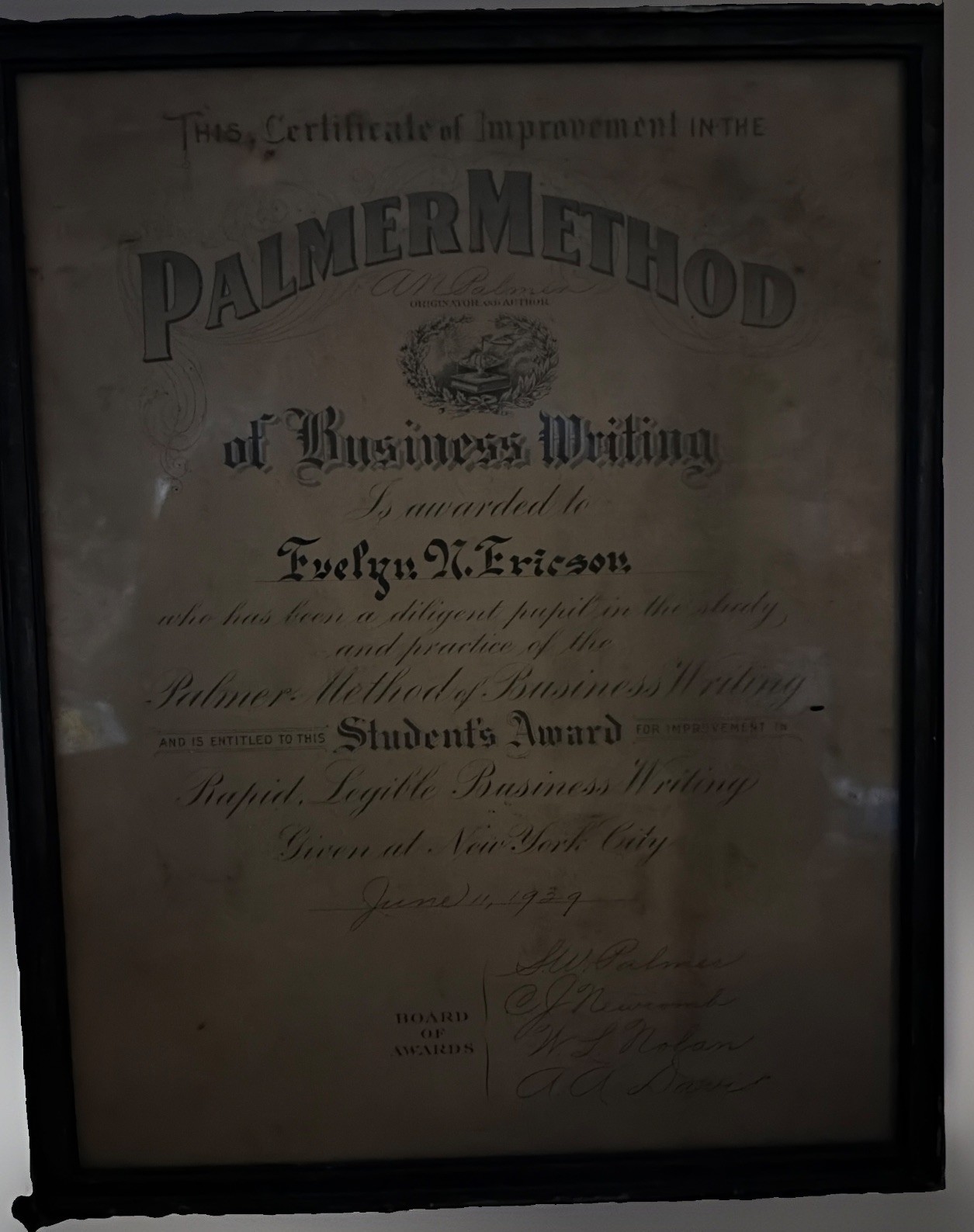 The Palmer Method Of Business Writing Student Award 1926 Antique Framed The Palmer Method Of Business Writing Student Award 1926 Antique Framed