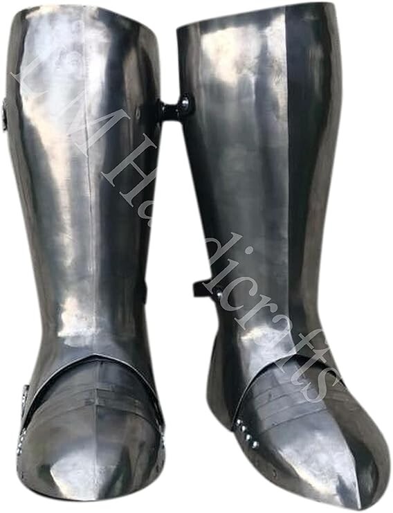 Medieval knight greaves with sabatons steel silver sca leg armor greaves armor Medieval knight greaves with sabatons steel silver sca leg armor greaves armor