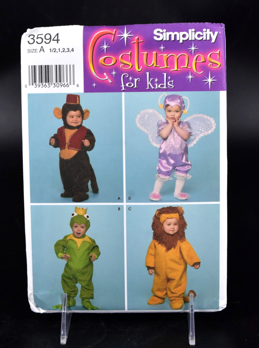 Simplicity Costumes for Kids Toddler 3594 UNCUT Sewing Pattern Lion Frog Monkey Simplicity Costumes for Kids Toddler 3594 UNCUT Sewing Pattern Lion Frog Monkey