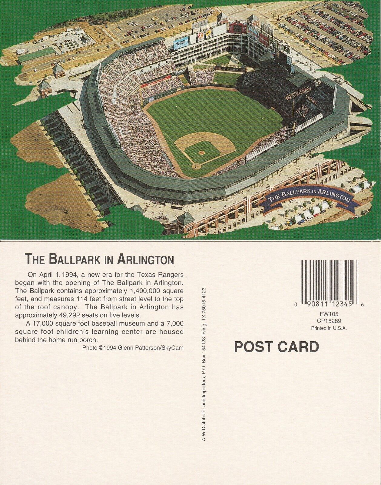 Former Home Stadium of the Texas Rangers - The Ballpark in Arlington Postcard