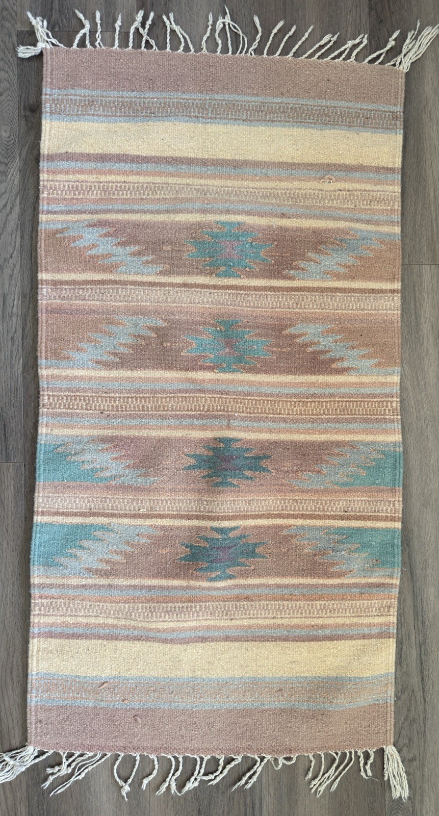 Vintage Hand Woven Southwestern Wool Rug 21 x 40 Pastel Neutral Table Runner Vintage Hand Woven Southwestern Wool Rug 21 x 40 Pastel Neutral Table Runner