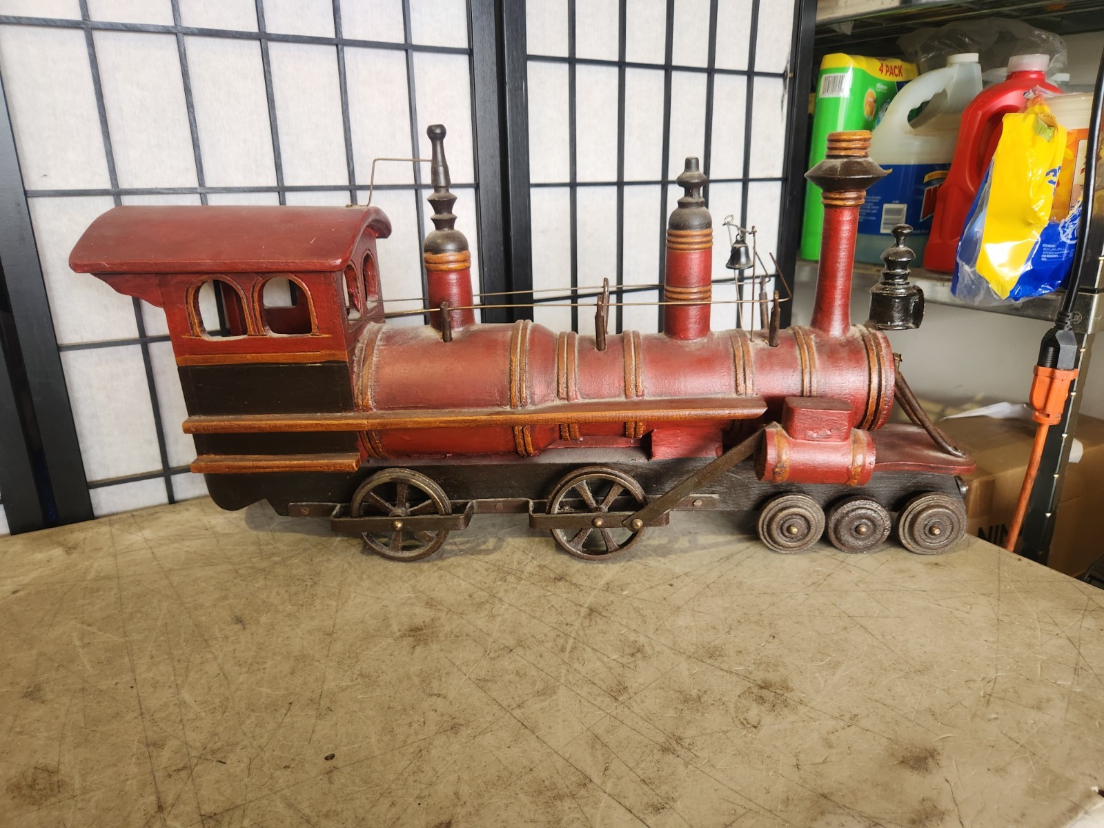 VINTAGE OLD WOODEN & METAL LOCOMOTIVE W/CONDUCTOR VINTAGE OLD WOODEN & METAL LOCOMOTIVE W/CONDUCTOR