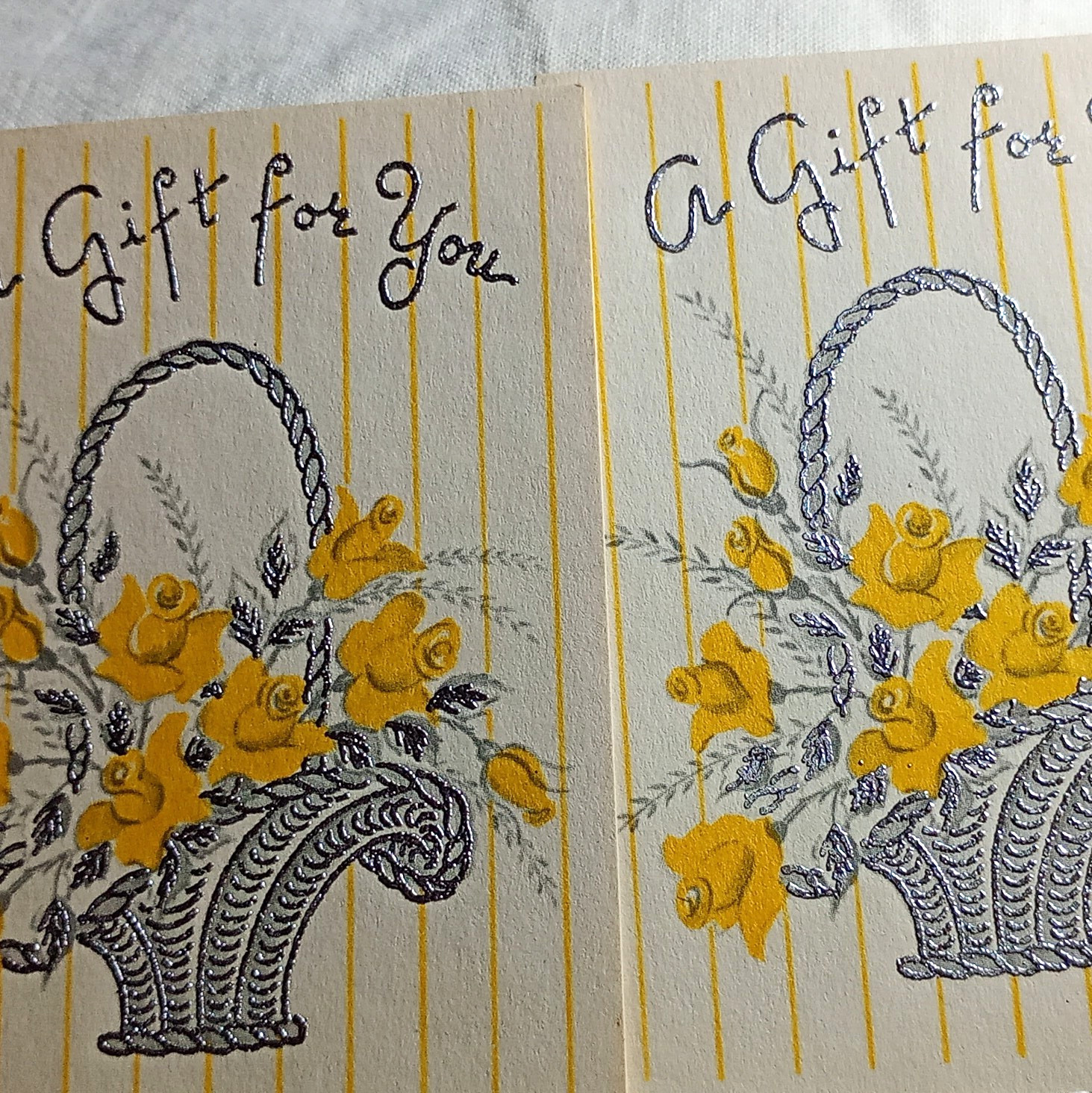 vtg 2 UNUSED GIFT CARDS - A Quaint Shop Original SILVER EMBOSSEING vtg 2 UNUSED GIFT CARDS - A Quaint Shop Original SILVER EMBOSSEING