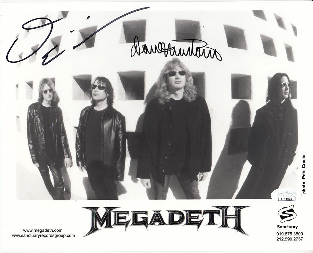 Dave Mustaine David Ellefson signed autographed 2001 Megadeth 8x10 B&W photo JSA