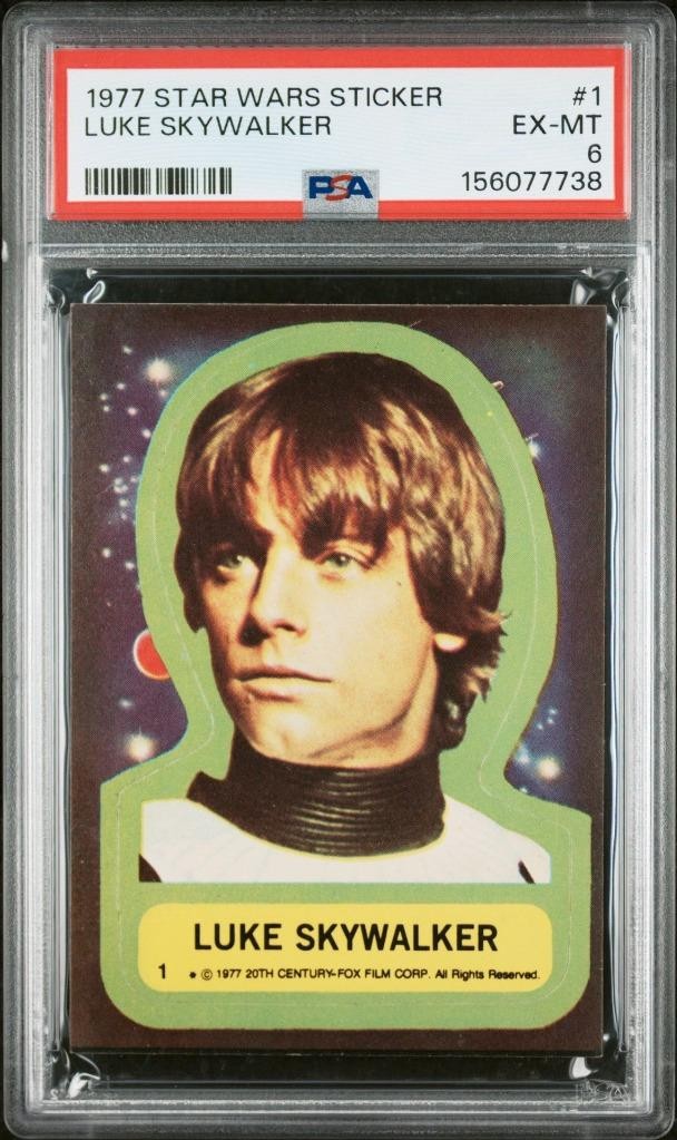1977 Topps Star Wars LUKE SKYWALKER #1 PSA 6 Sticker EX-MT Rookie 1977 Topps Star Wars LUKE SKYWALKER #1 PSA 6 Sticker EX-MT Rookie
