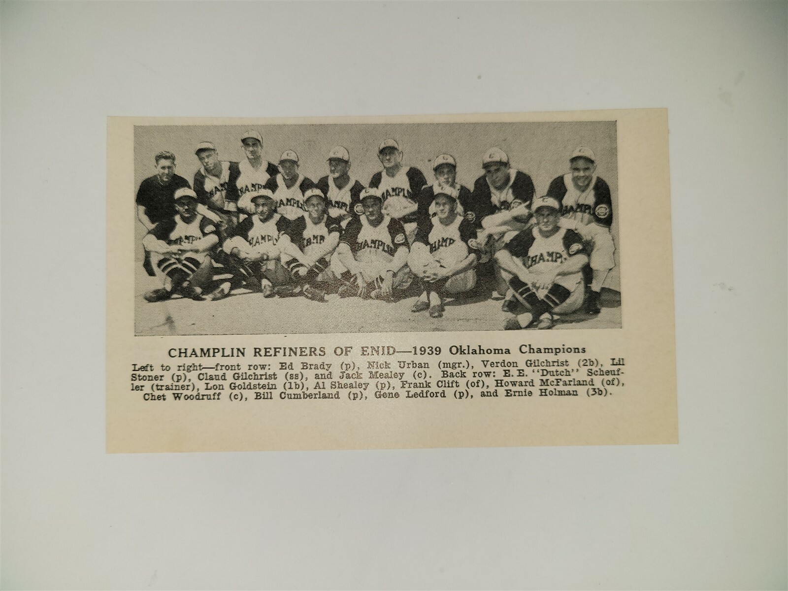 Champlin Refiners Enid Oklahoma 1939 Baseball Team Picture Champlin Refiners Enid Oklahoma 1939 Baseball Team Picture