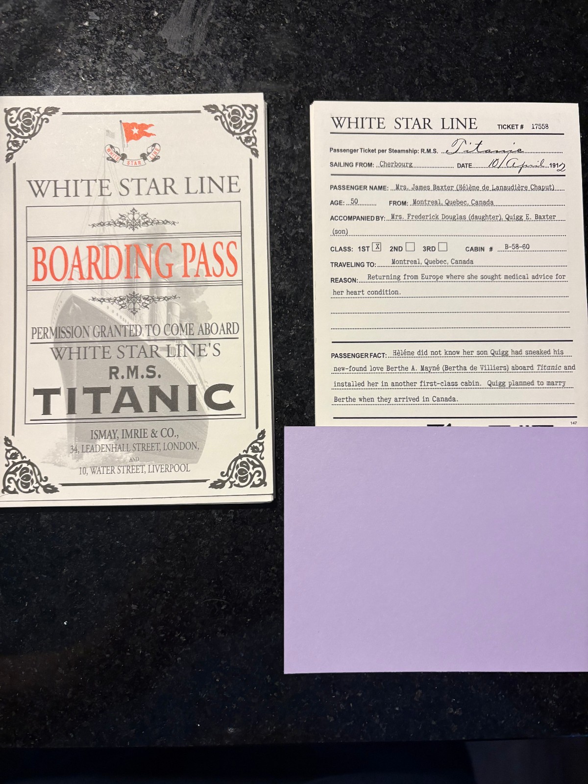 RMS Titanic Boarding Pass History Memorabilia Gifts (Set of 2)