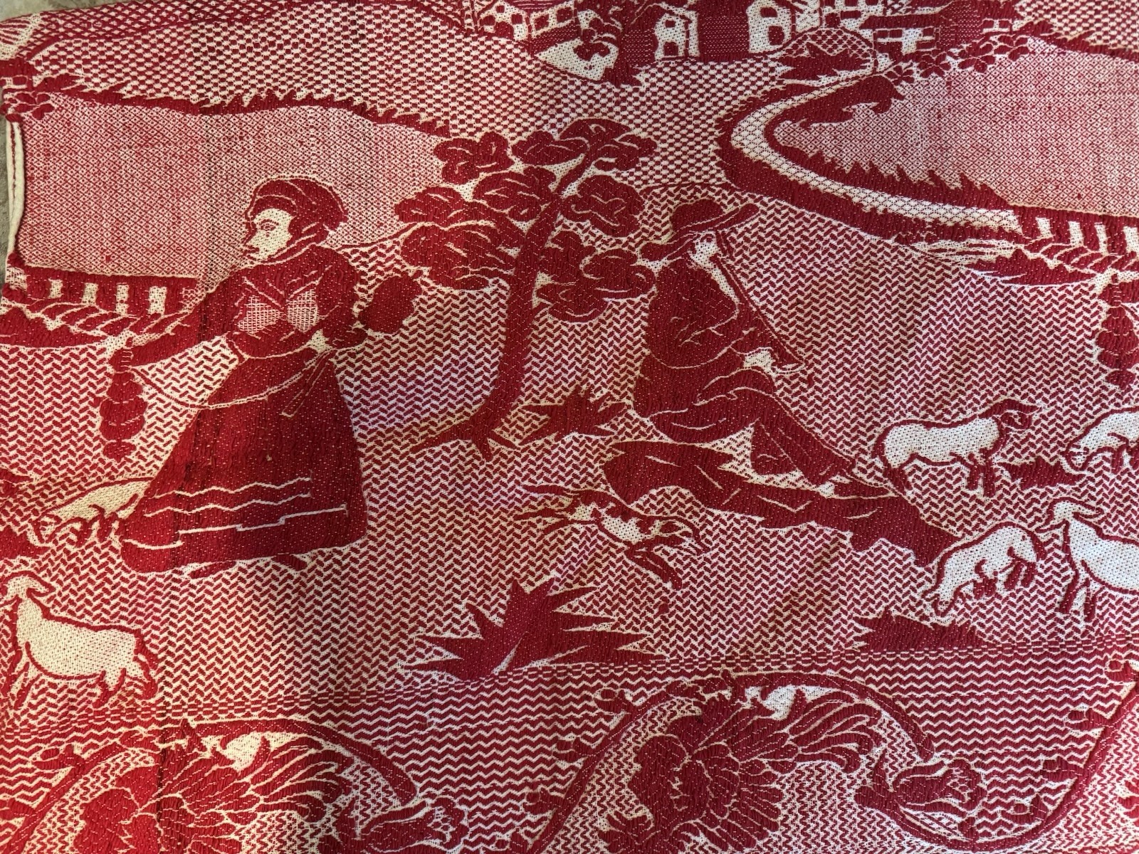 Antique Woven Karameloti Greek 1800\'s Jacquard Weave Coverlet 70”× 87
