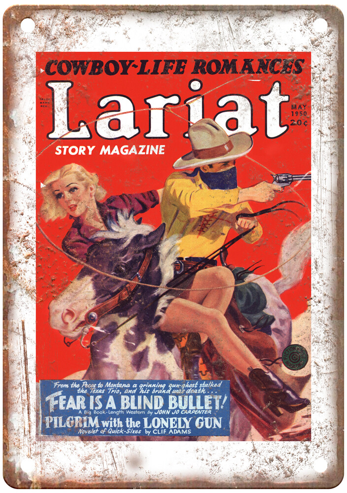 1950 Pulp Cover Lariat Story Magazine v17 n01 Retro Look Metal Sign J1503 1950 Pulp Cover Lariat Story Magazine v17 n01 Retro Look Metal Sign J1503