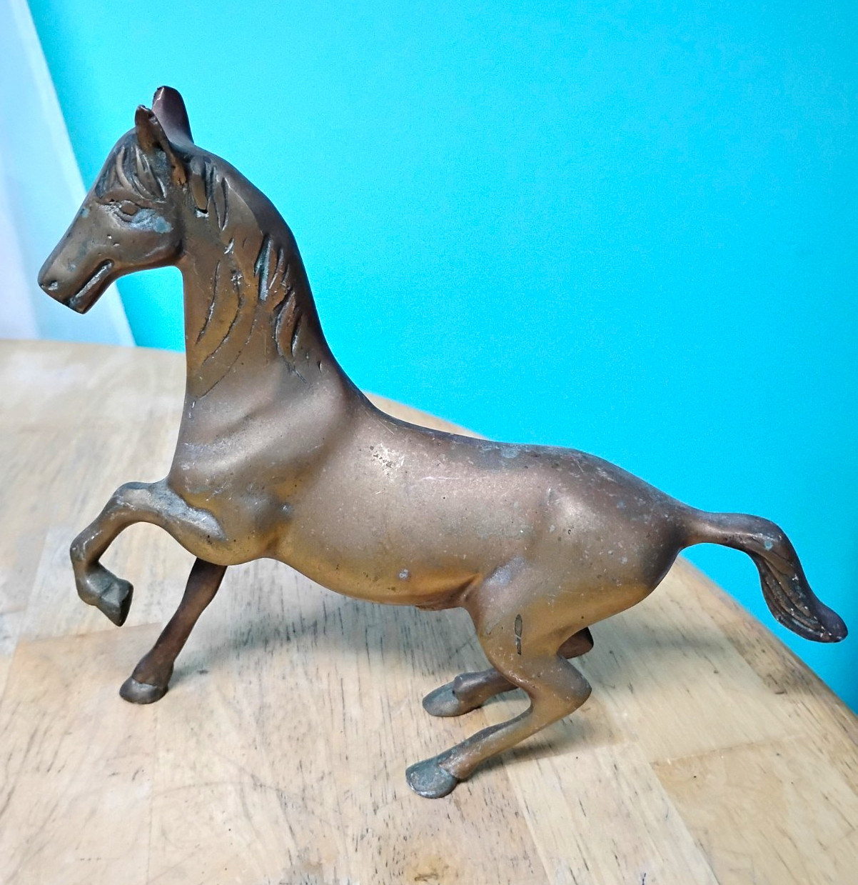 VTG Brass Horse Galloping Run Stop Leg Up Unique Statue Decor