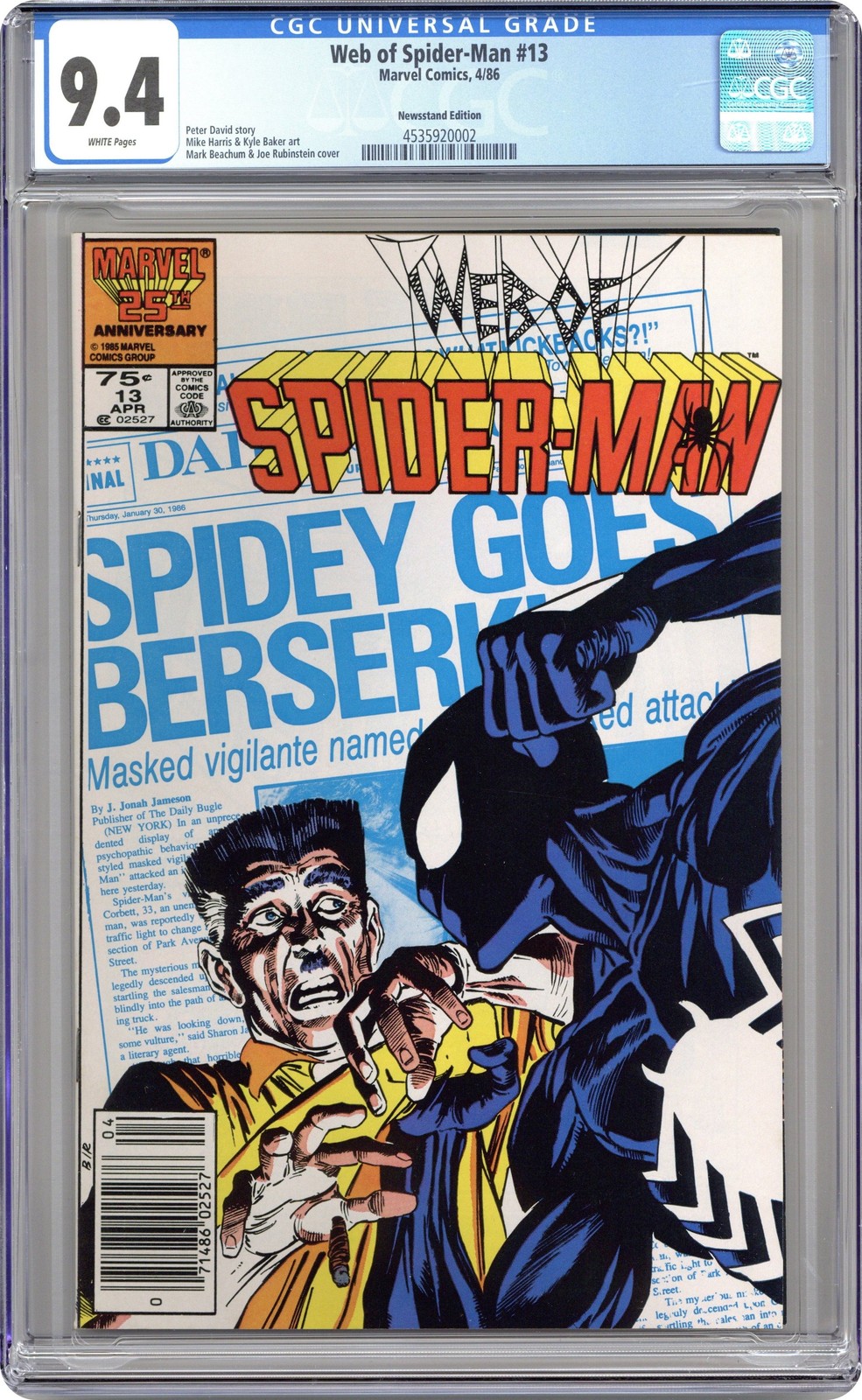 Web of Spider-Man #13N CGC 9.4 Newsstand 1986 4535920002