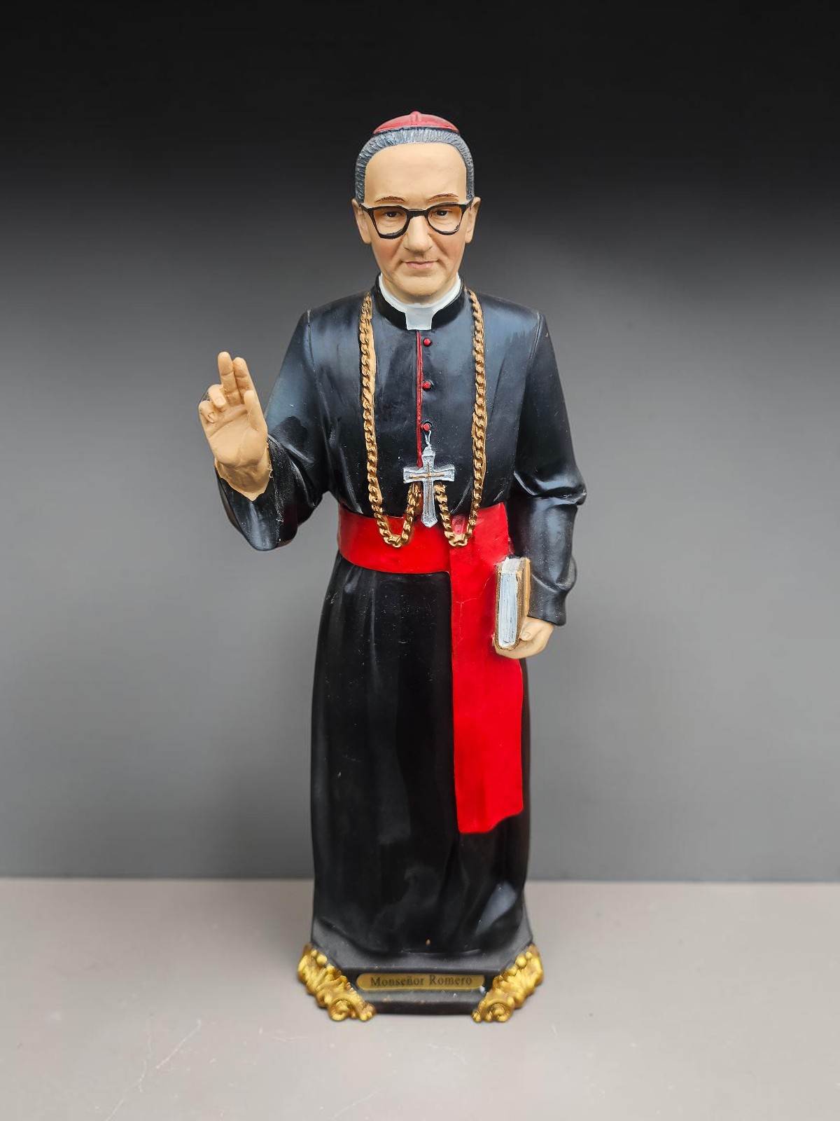 Vintage Hand Painted Polyresin Saint Oscar Romero Religious Figure statue Vintage Hand Painted Polyresin Saint Oscar Romero Religious Figure statue
