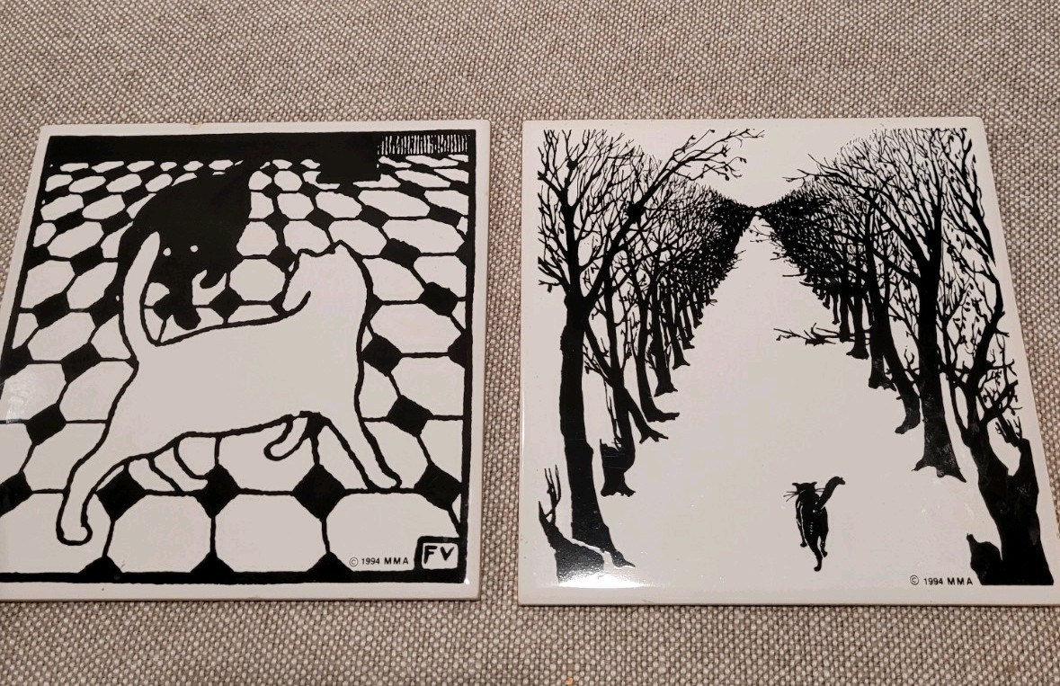 2 Metropolitan Museum of Art MMA Félix Vallotton Cat Ceramic Tile Trivets 1994