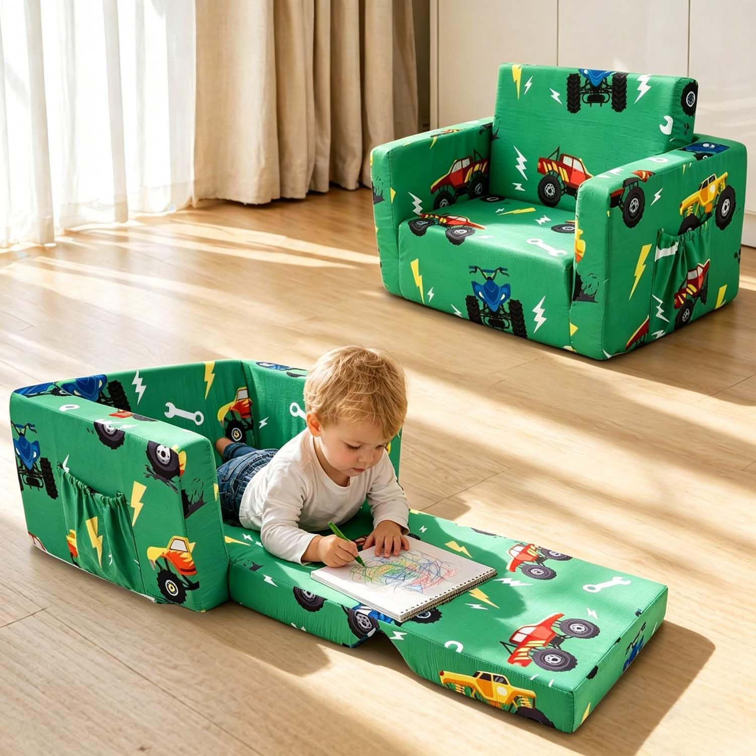 Kids Couch, 2-In-1 Kids Fold Out Couch