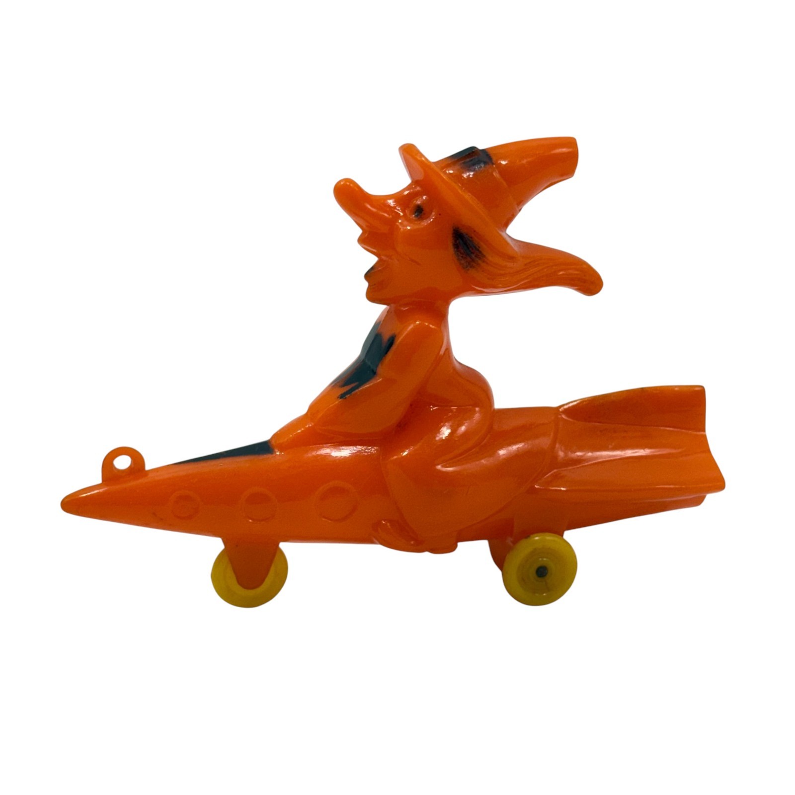 Vintage Plastic Halloween 1950s Tico Toys Rosbro Witch on Rocket Candy Container