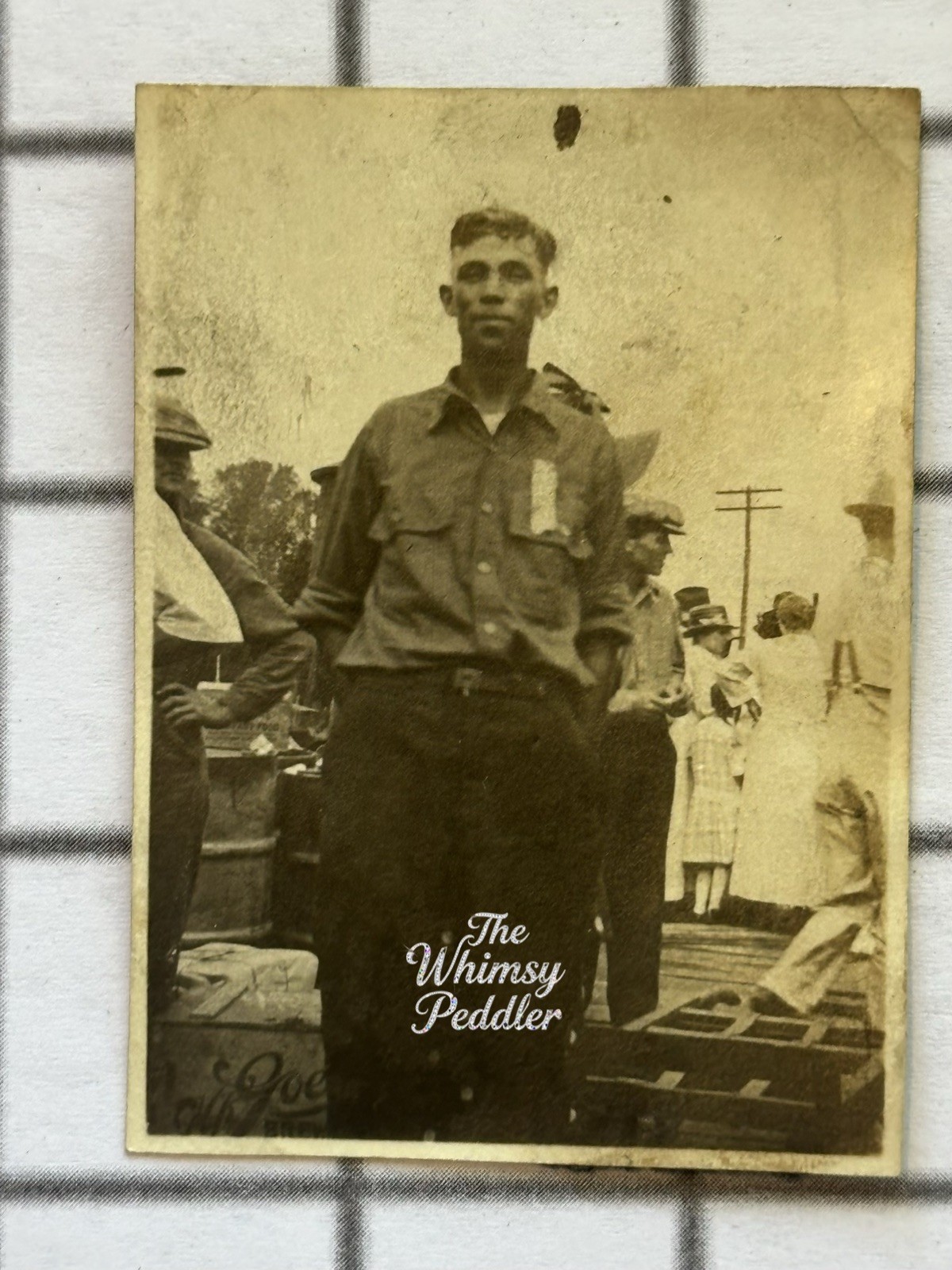 Vintage 1910s Young Man Uniform Shirt Ribbon Badge Crowd Snapshot Photo Vintage 1910s Young Man Uniform Shirt Ribbon Badge Crowd Snapshot Photo
