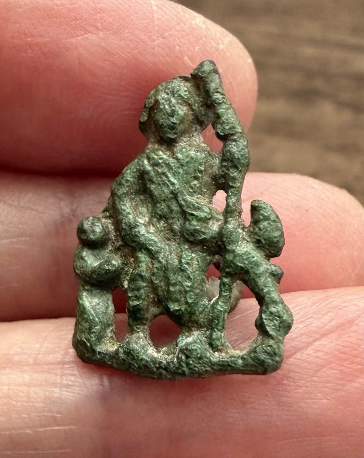 15TH CENTURY. BRASS PILGRIM’S BADGE. SAINT CHRISTOPER WITH JESUS AT SIDE.