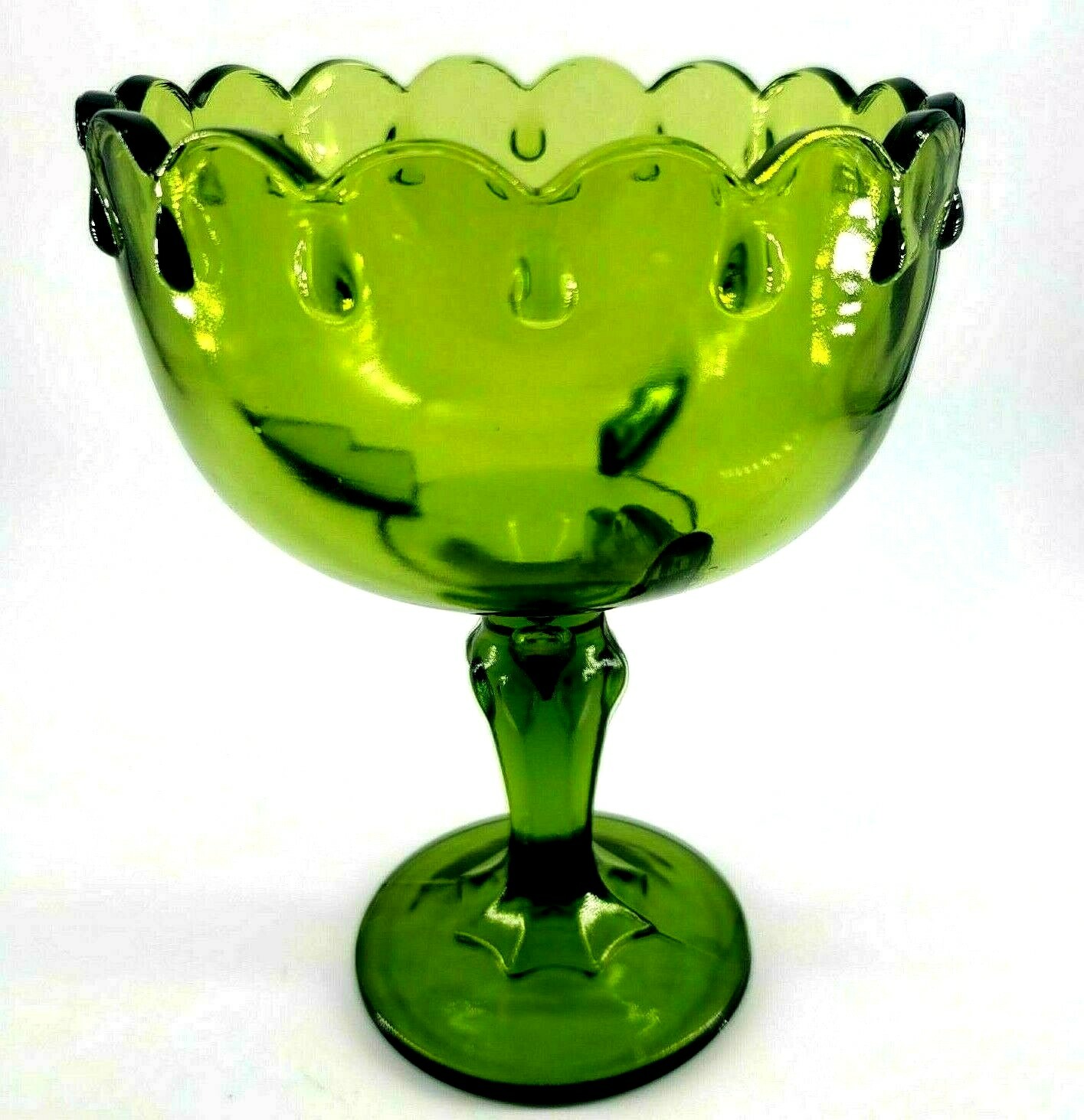 Vintage Indiana Glass Green Footed Pedestal Bowl Compote Candy Dish 7.5\ Vintage Indiana Glass Green Footed Pedestal Bowl Compote Candy Dish 7.5\