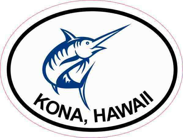 4x3 Oval Marlin Kona Hawaii Sticker Fish Luggage Car Bumper Cup Fishing Stickers