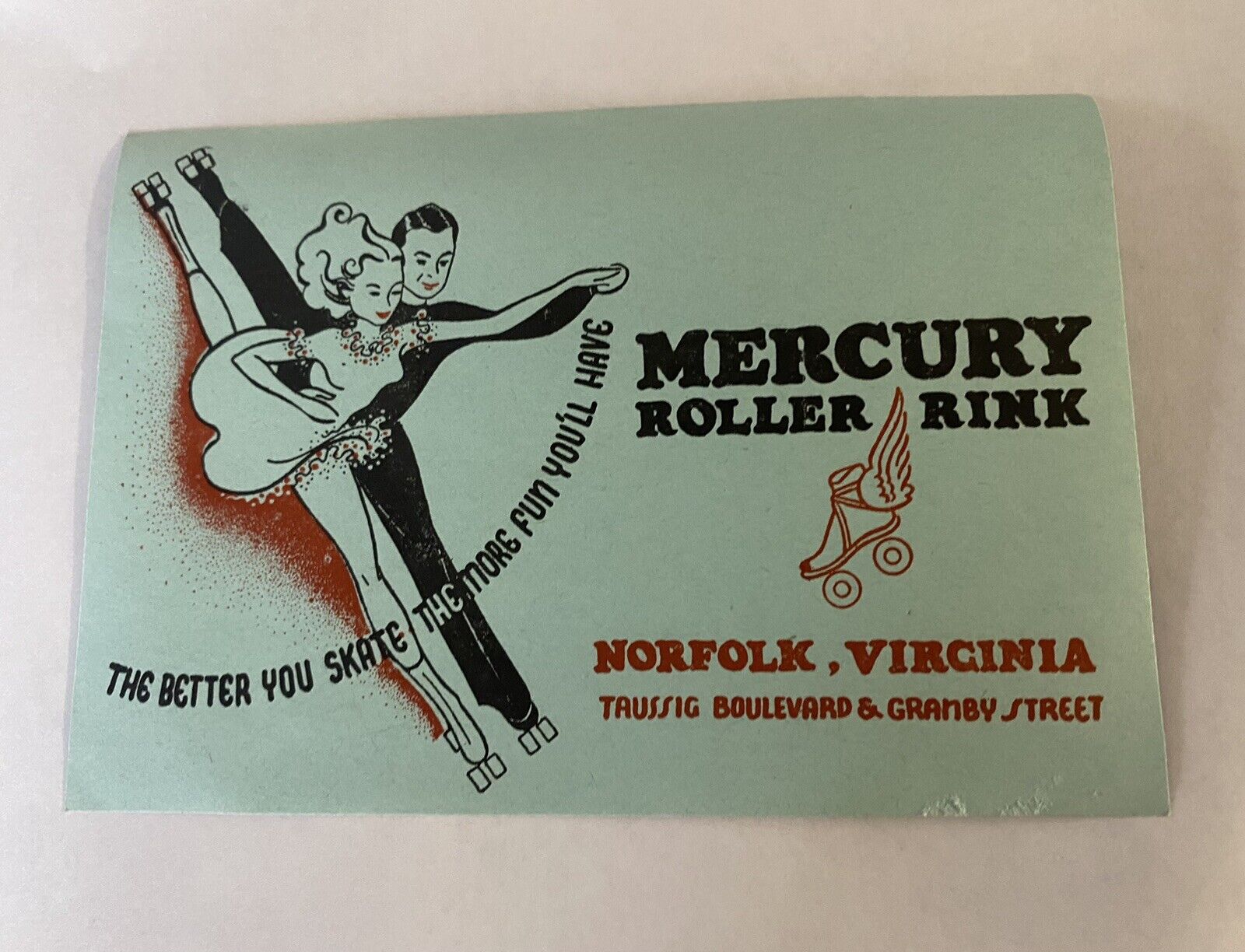 Vintage 1930's-1950's Mercury Roller Rink Label Decal Norfolk, Virginia  NOS
