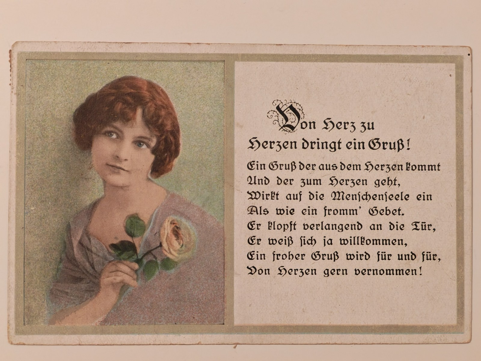 Greeting Card Circa 1908-1912 - Heart to Heart - Lady with Rose - Run Greeting Card Circa 1908-1912 - Heart to Heart - Lady with Rose - Run