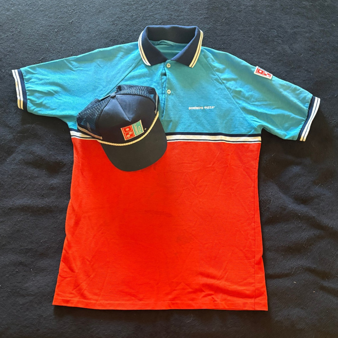 Vintage Domino s Pizza shirt and hat WOULD BE GREAT FOR Holloween..1 Vintage Domino s Pizza shirt and hat WOULD BE GREAT FOR Holloween..1