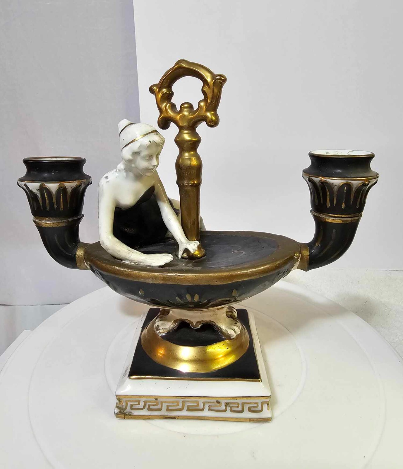 RARE Signed RPM porcelain candlestick/ candelabra w/ woman lady w handle- READ RARE Signed RPM porcelain candlestick/ candelabra w/ woman lady w handle- READ