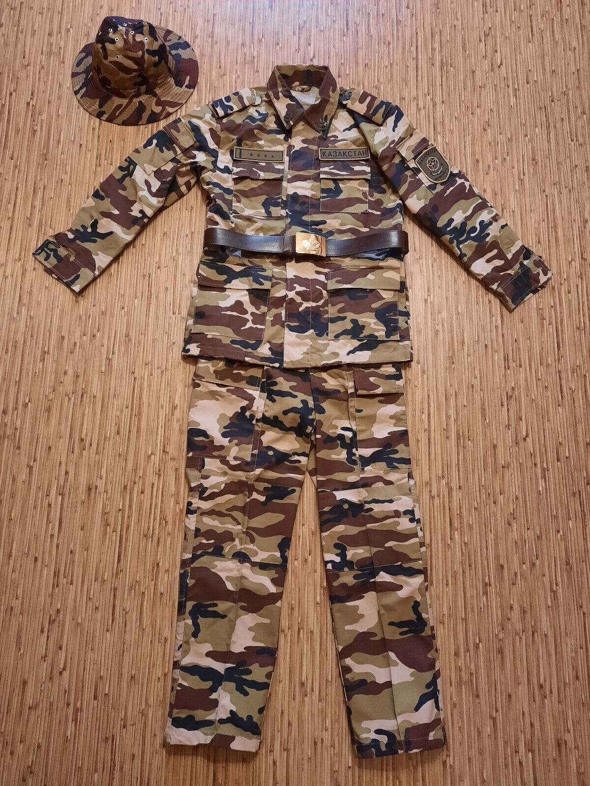 Super RARE Brown Camo Military Uniform Suit, BoonieHat Kazakhstan\'s Army ex-USSR