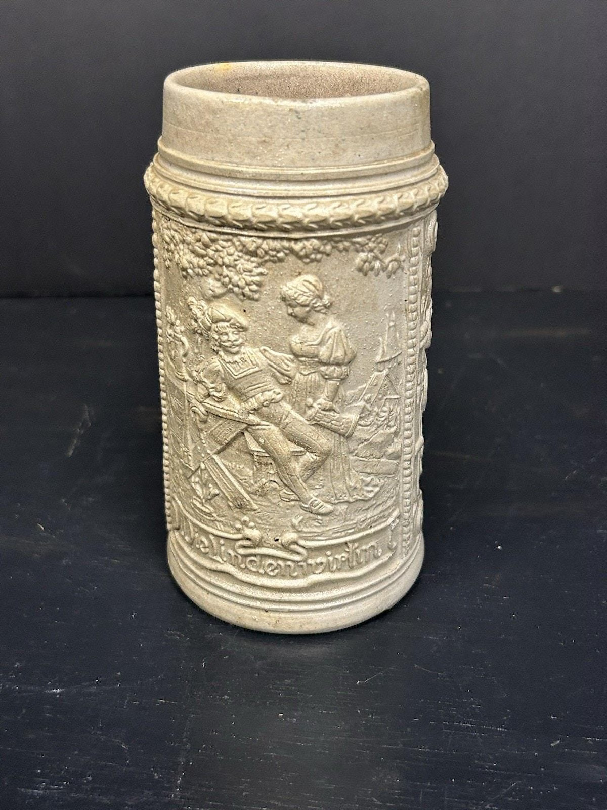 Vintage German Salt-Glazed Beer Stein Die Lindenwirtin Pewter-Lid Tankard Vintage German Salt-Glazed Beer Stein Die Lindenwirtin Pewter-Lid Tankard