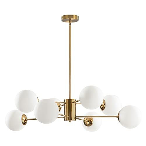 KCO Lighting 8-Light Glass Sputnik Chandelier Light 1-8-Light(Gold+White)