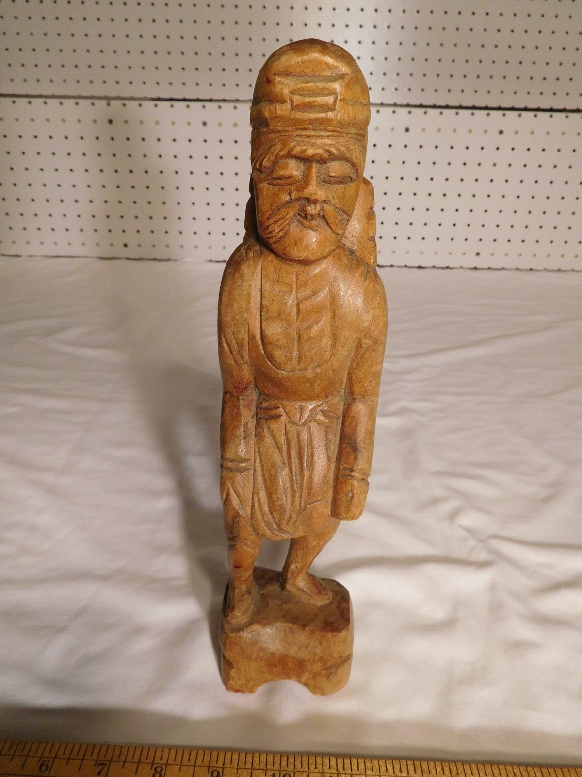 Vintage Chinese Carved Wood Asian Man w/ Backpack
