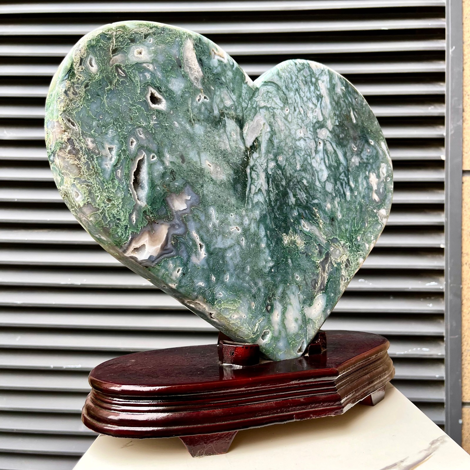 19.6 lb  Natural Moss Agate Heart Crystal Green Stone Decor Christmas Gift Love