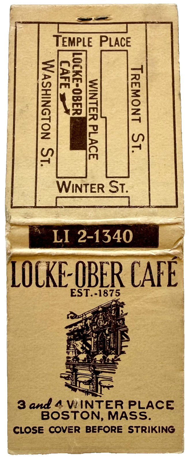 1940s Locke Ober Cafe Vintage Matchbook Boston Massachusetts Historic Restaurant