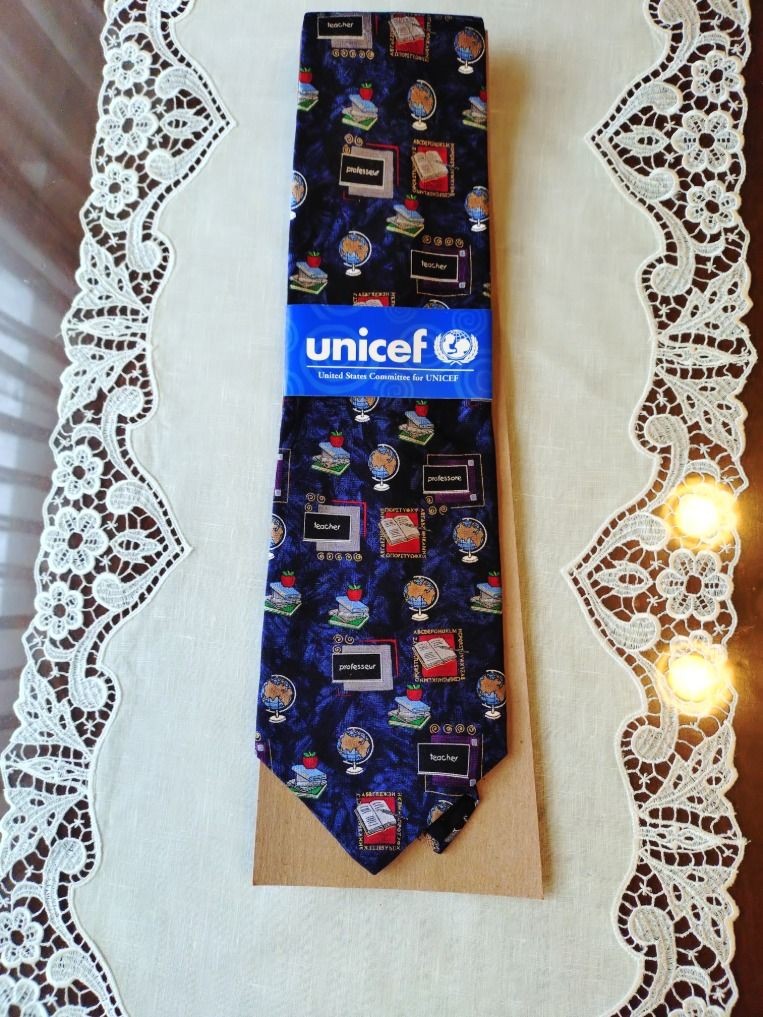 Vintage UNICEF Silk Necktie 100% Silk Teacher Professor Education USA Made NWT