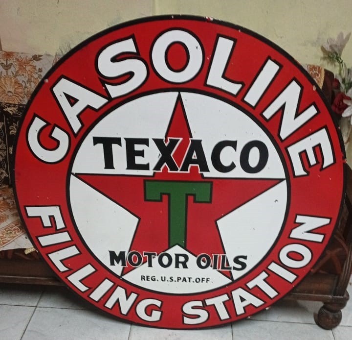 Texaco Filling Station Pure Porcelain Enamel Heavy Metal Sign Double Side Texaco Filling Station Pure Porcelain Enamel Heavy Metal Sign Double Side