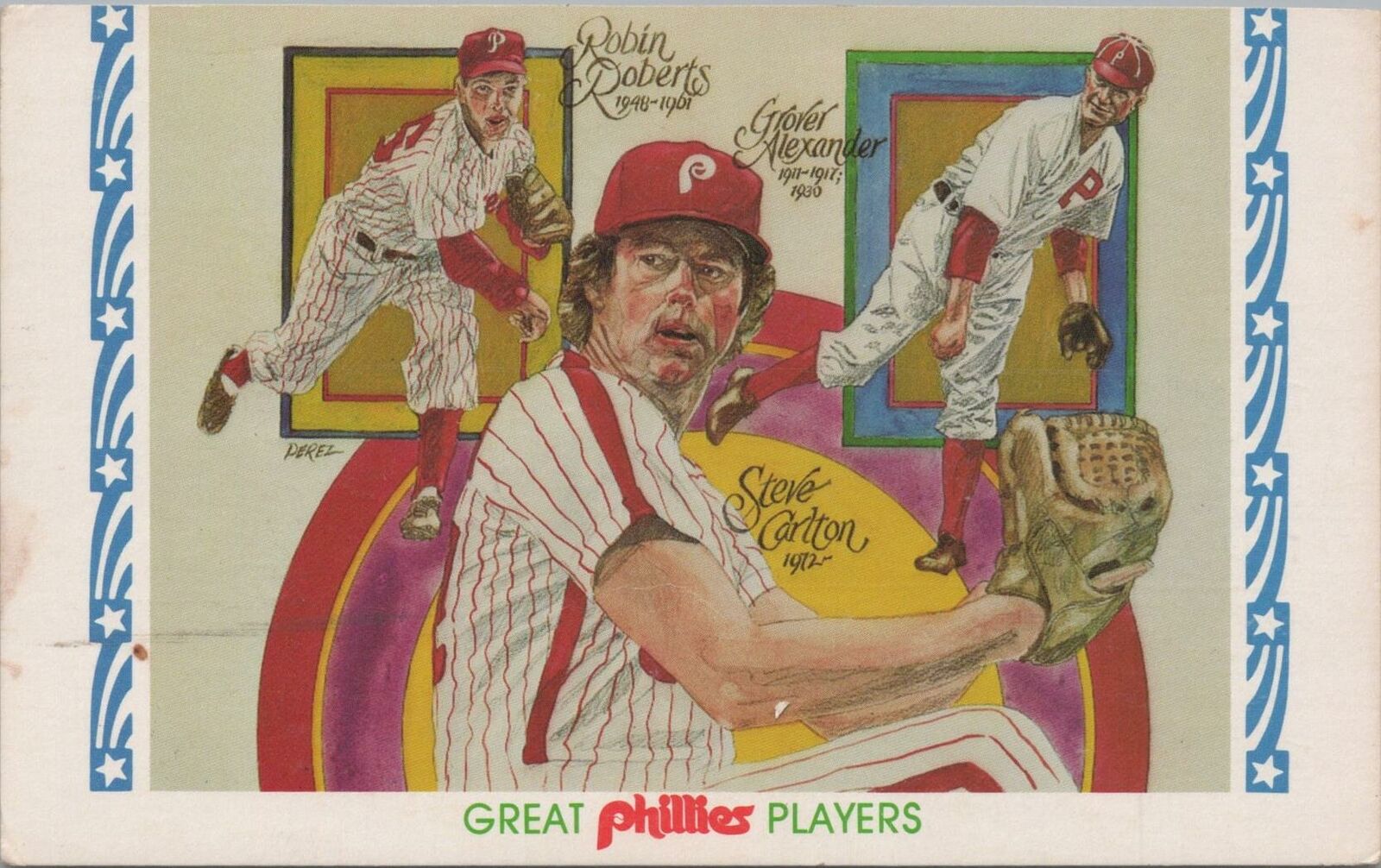 Postcard Baseball Great Phillies Players Robin Roberts Steve Carlton G Alexander
