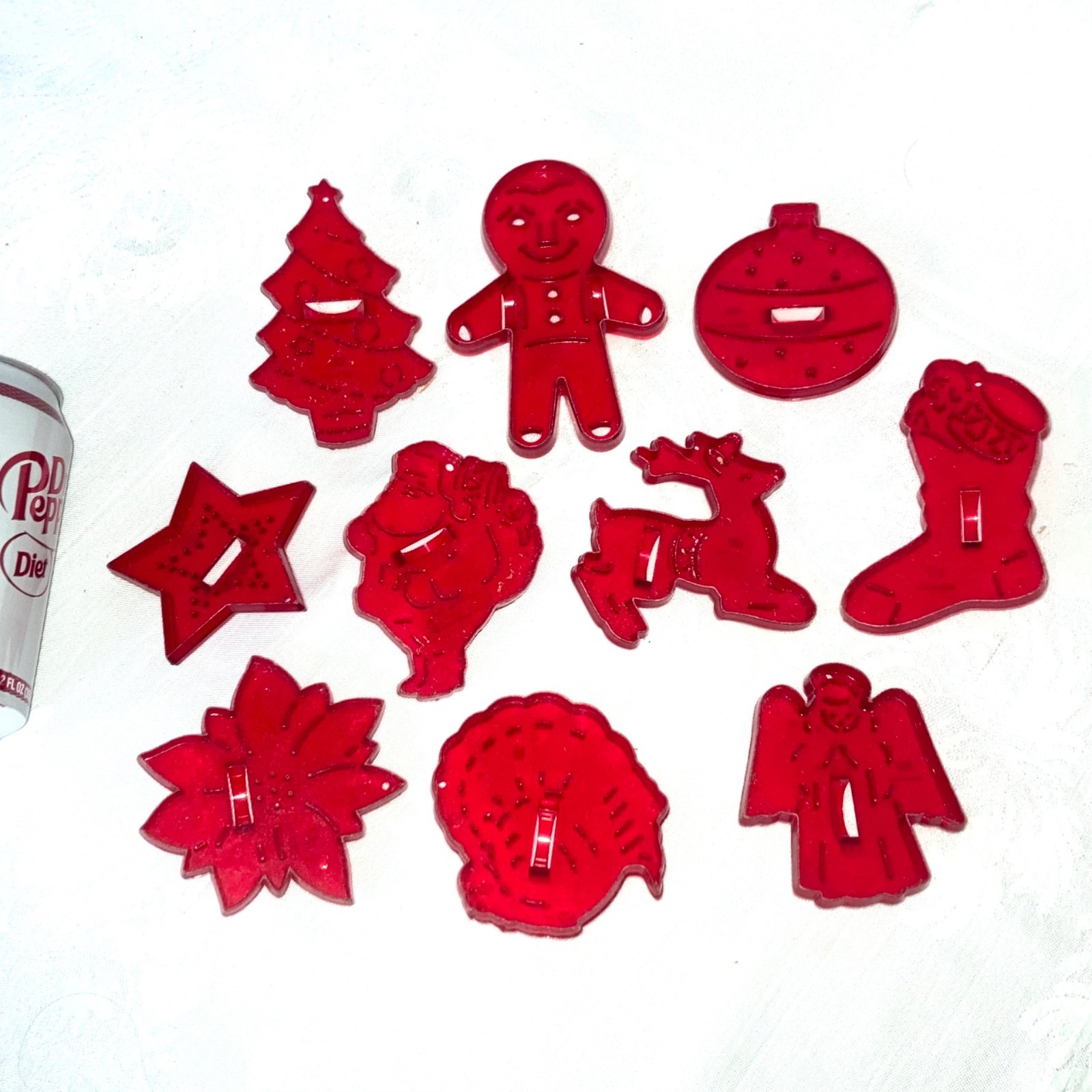 Vintage Christmas Cookie Cutters Red 1950’S HRM Plastic Original Set Of 10 MCM