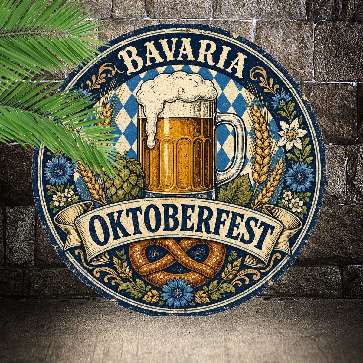 Bavarian Oktoberfest Celebration Round Metal Sign German Beer Pub Decor Bavarian Oktoberfest Celebration Round Metal Sign German Beer Pub Decor